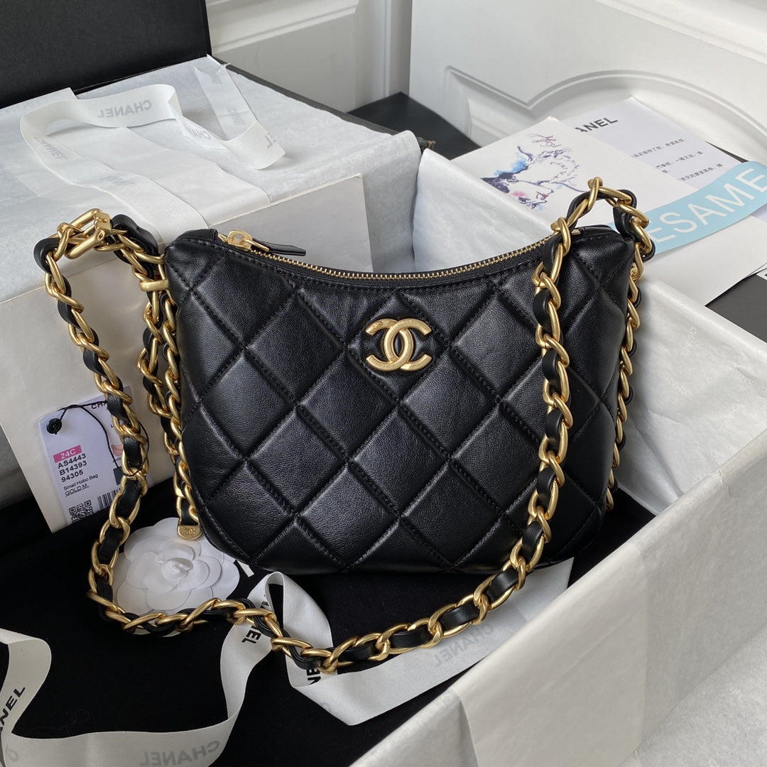 Chan*l 22k hobo bag logo chain lambskin - image 2