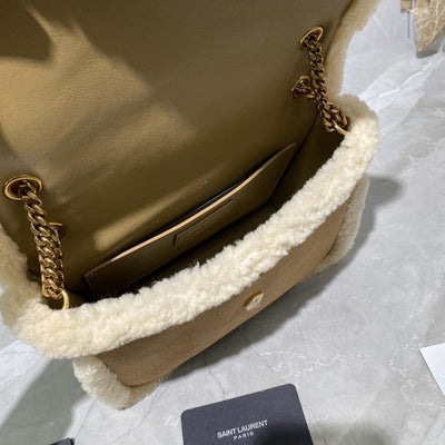 saint laurent medium niki shoulder bag in tan/cream nubuck and shearling brown beige - image 2