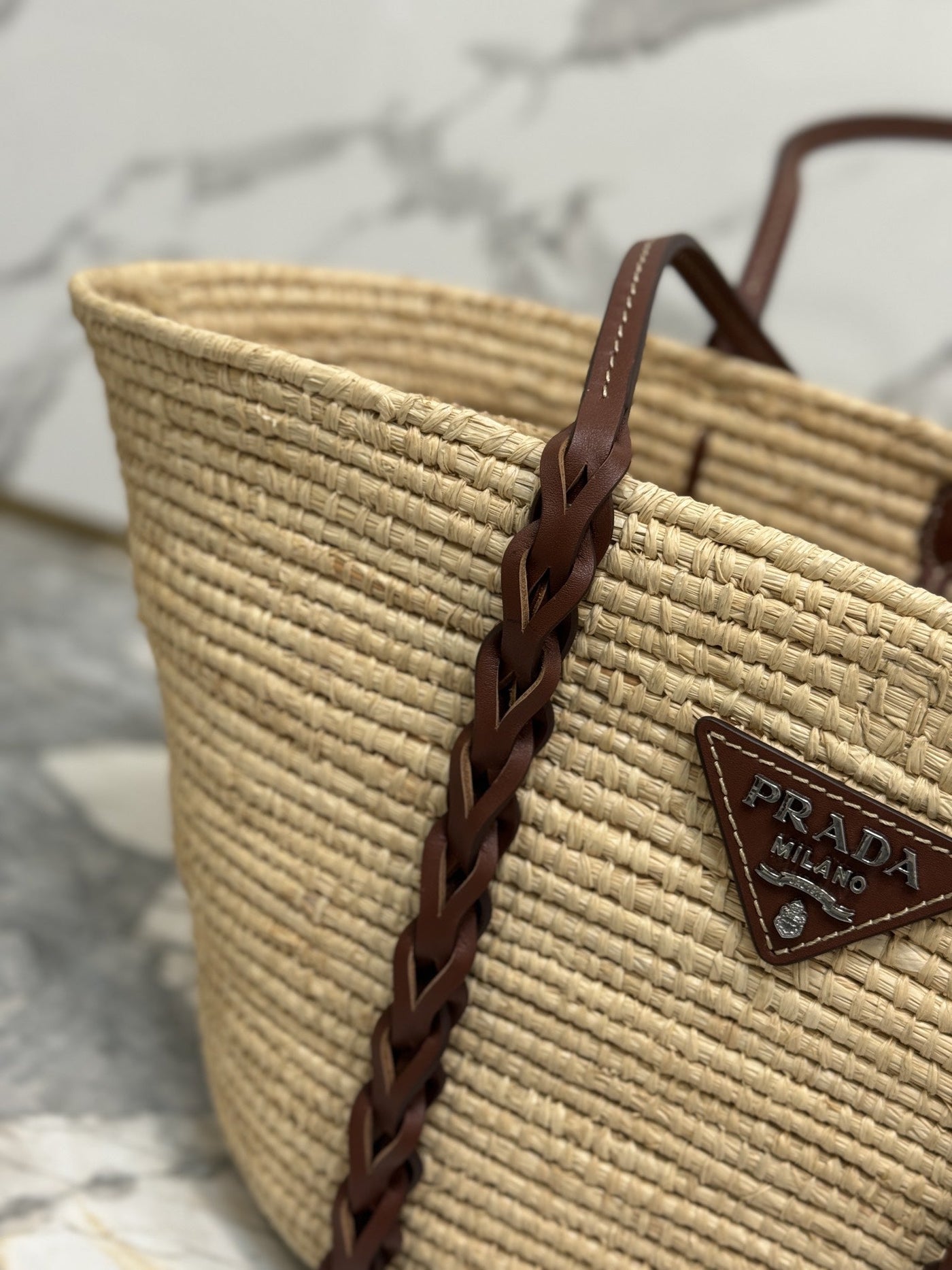 Pr*da braided handle basket bag - image 2