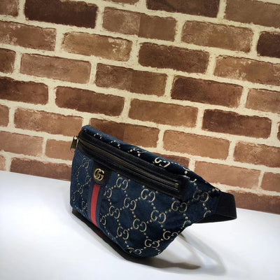 Guc*i belt bag gg velvet blue in velvet with brass-tone - image 2