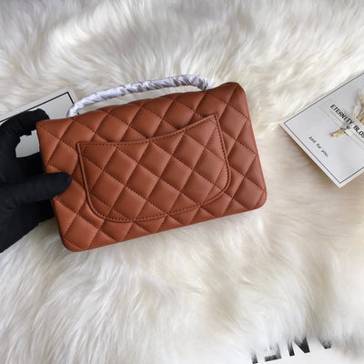 CC 20 CLASSIC SMALL DOUBLE FLAP BAG IN CARAMEL BROWN CALFSKIN - Image 5