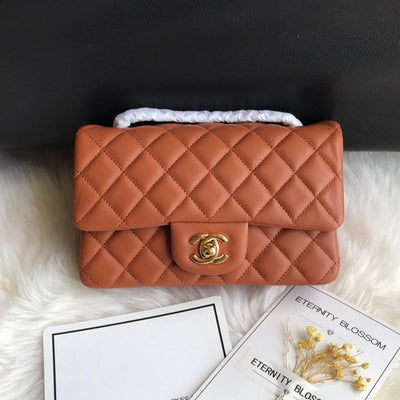 CC 20 CLASSIC SMALL DOUBLE FLAP BAG IN CARAMEL BROWN CALFSKIN - Image 3