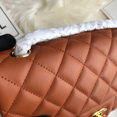 CC 20 CLASSIC SMALL DOUBLE FLAP BAG IN CARAMEL BROWN CALFSKIN - Image 8