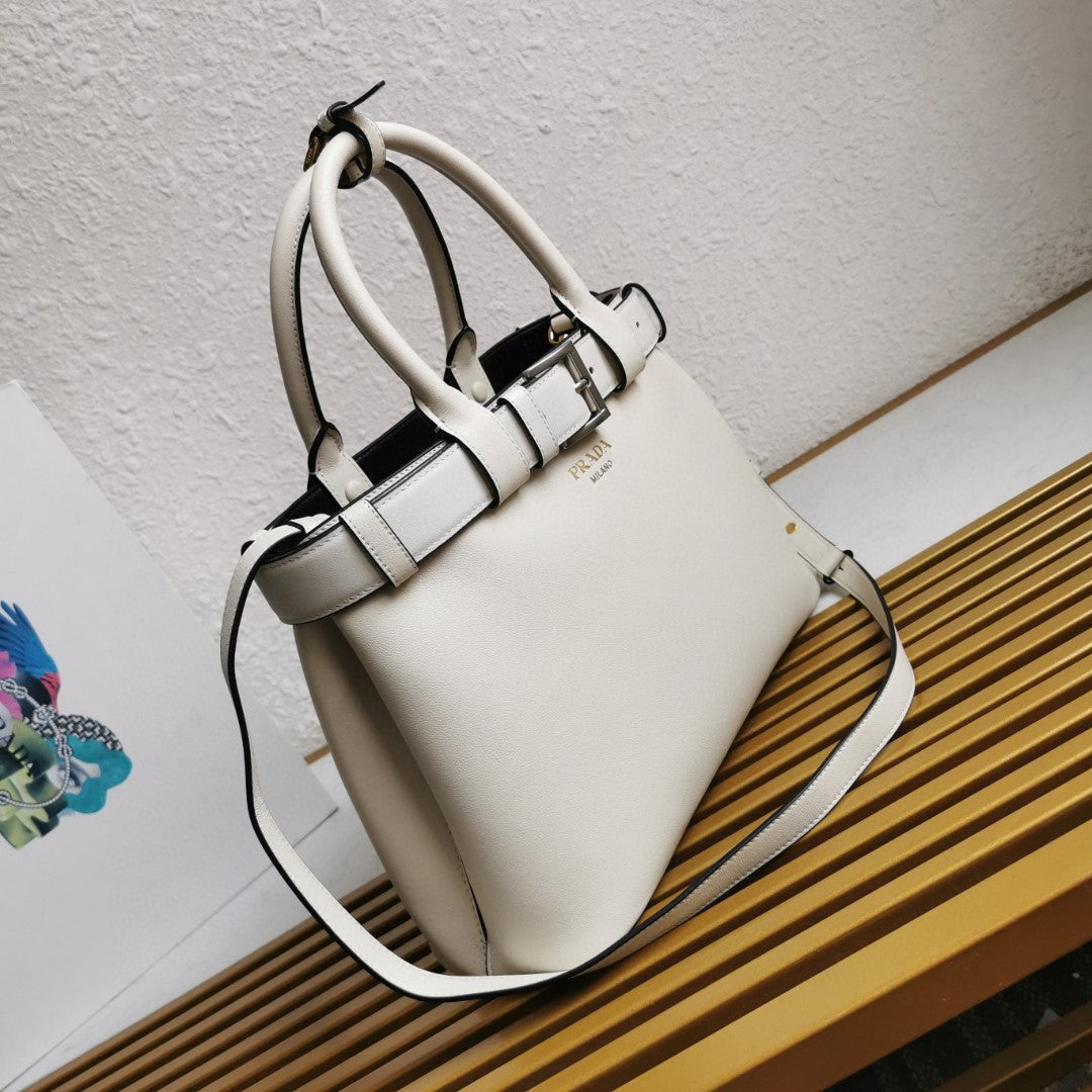 Pr*da white/black Pr*da buckle small leather handbag with belt - image 2