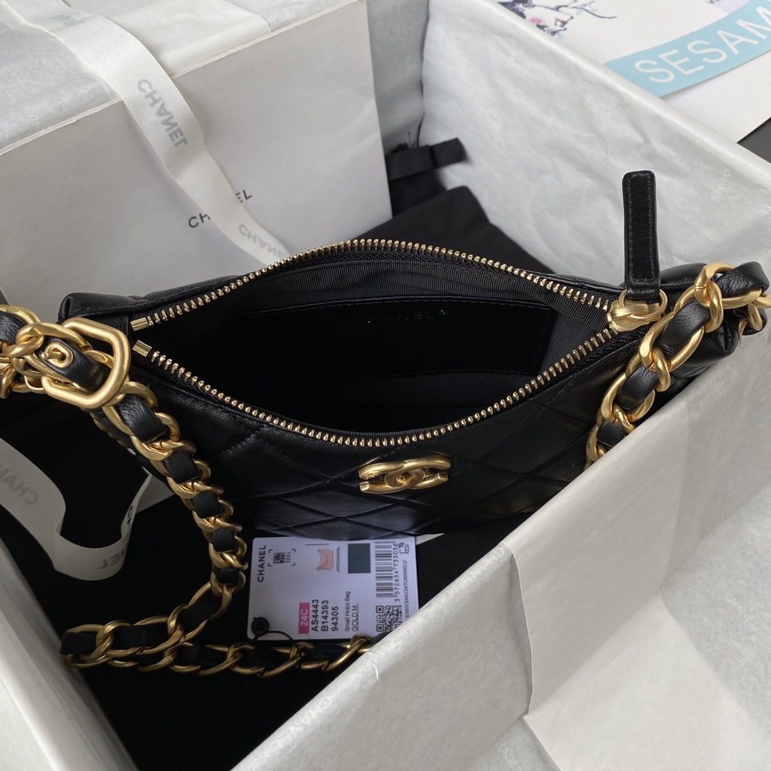 Chan*l 22k hobo bag logo chain lambskin - image 3