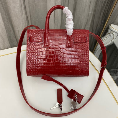saint laurent paris saint laurent red croc embossed leather nano classic sac de jour tote - main image