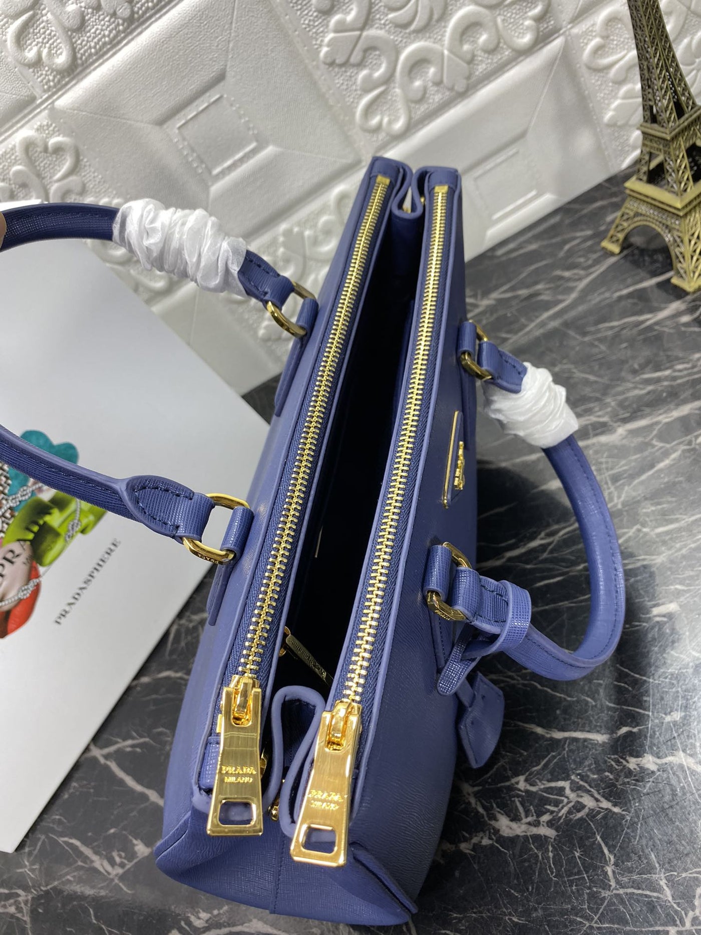 pra galleria 32 bag in navy blue saffiano leather - image 3