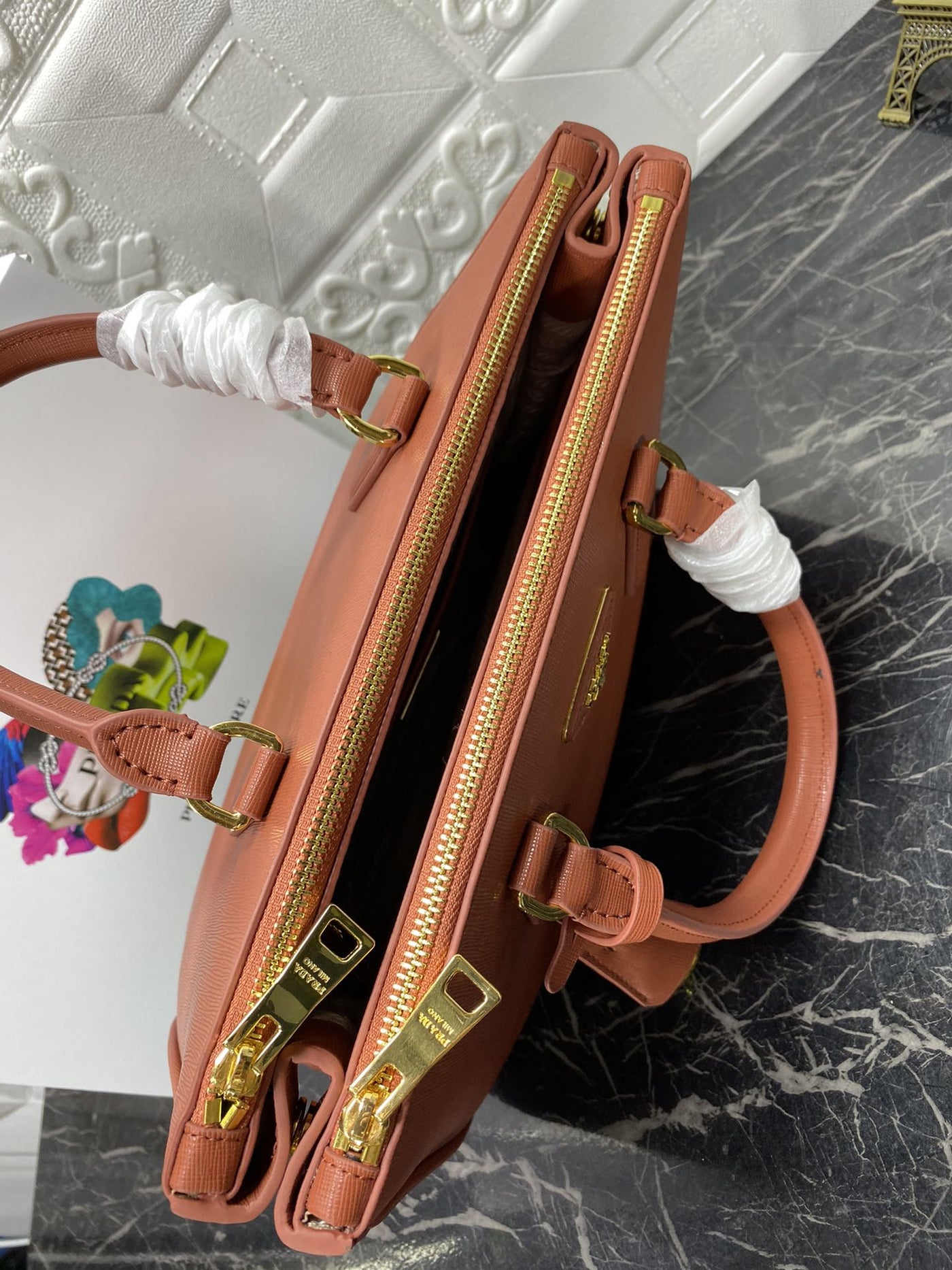 pra galleria 32 bag in bronze orange saffiano leather - image 6