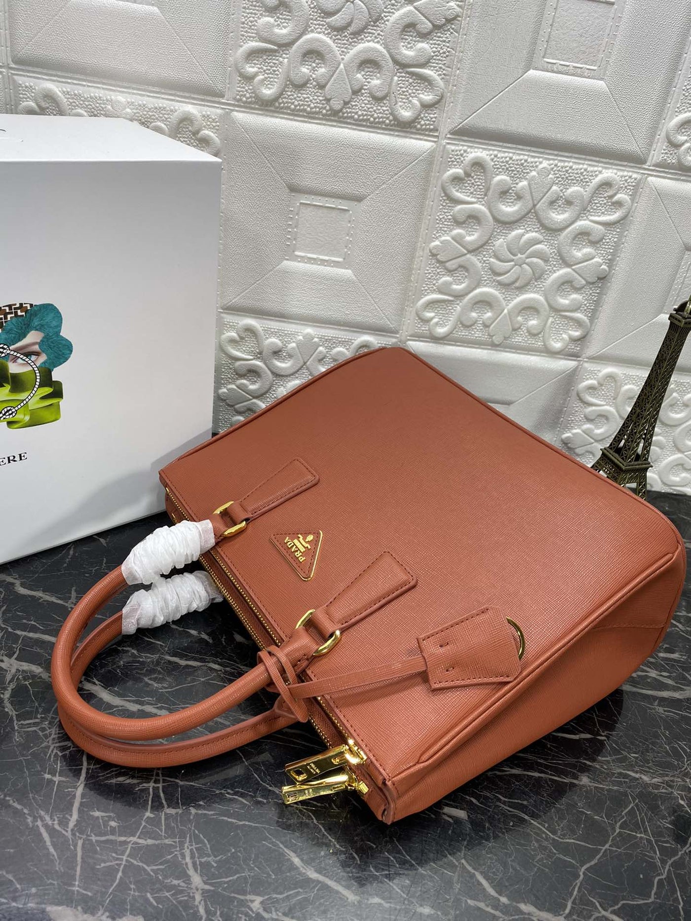 pra galleria 32 bag in bronze orange saffiano leather - image 7