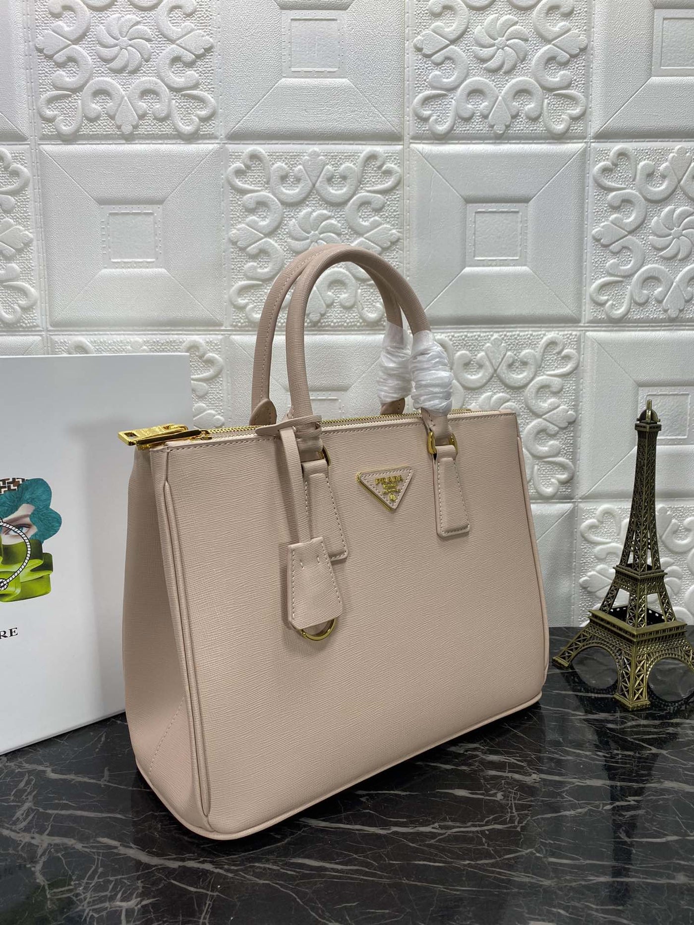 pra galleria 32 bag in beige saffiano leather - image 2