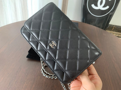 WOC 19CM BLACK LAMBSKIN SILVER HARDWARE - Image 6