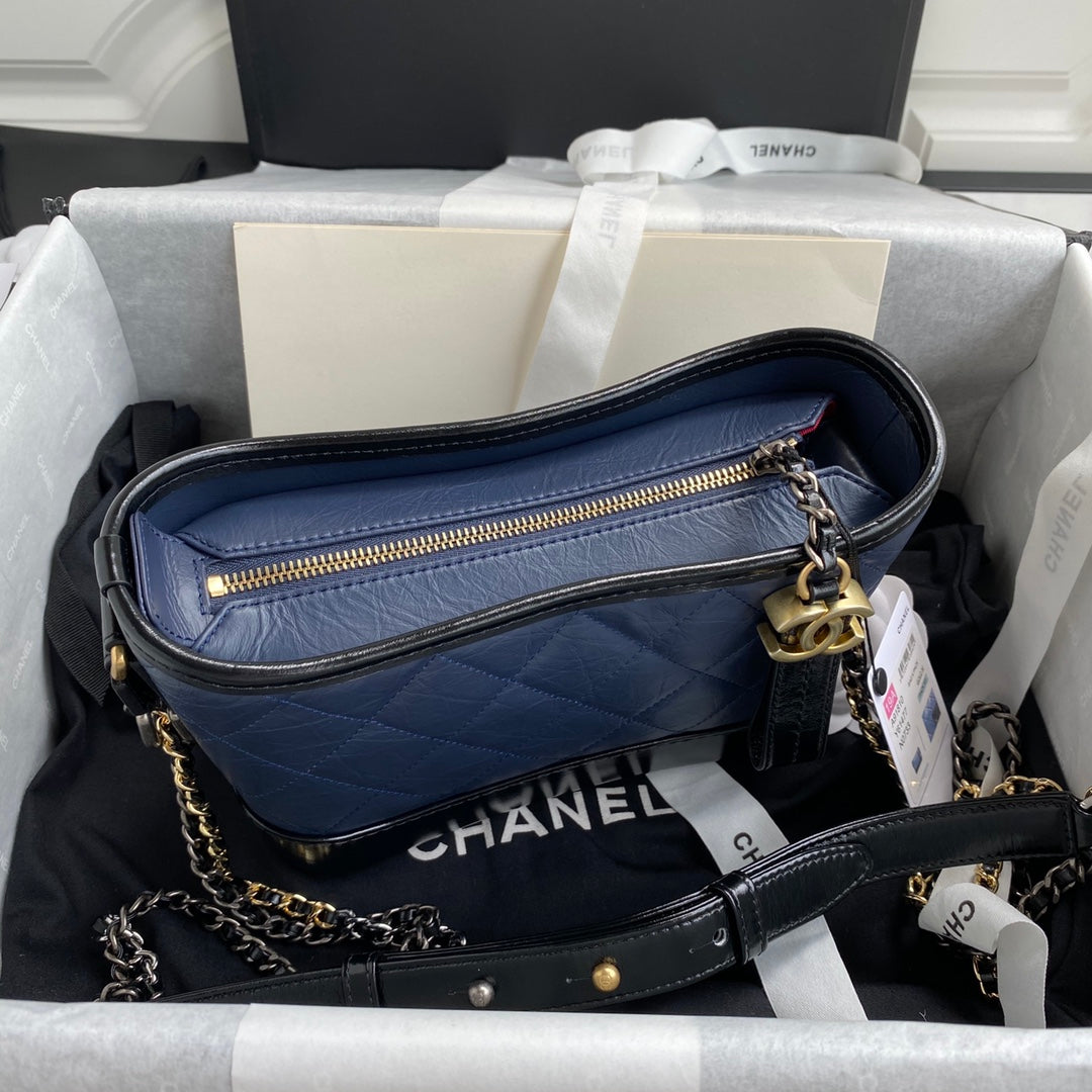 CC GABRIELLE MINI 20 HOBO BAG IN MIDNIGHT BLUE MIX BLACK CALFSKIN - Image 7