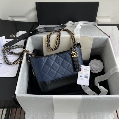 CC GABRIELLE MINI 20 HOBO BAG IN MIDNIGHT BLUE MIX BLACK CALFSKIN - Main Image