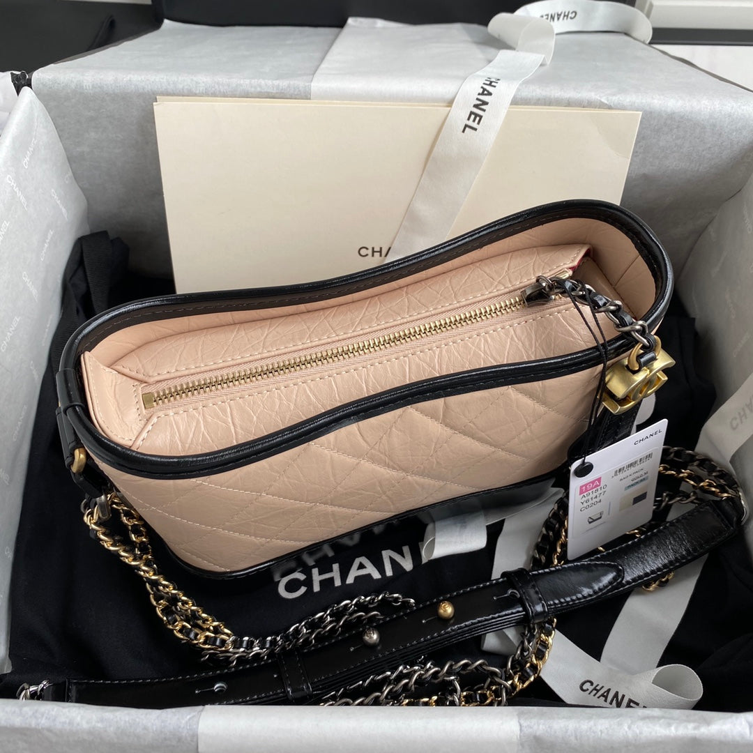 CC GABRIELLE MINI 20 HOBO BAG IN ALMOND BEIGE MIX BLACK CALFSKIN - Image 6
