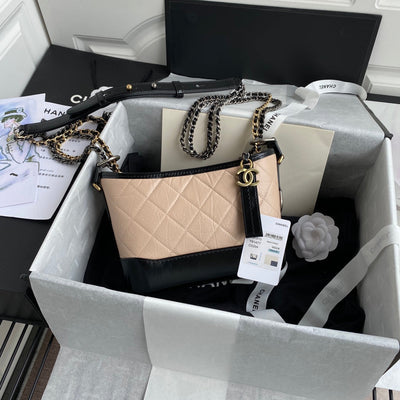 CC GABRIELLE MINI 20 HOBO BAG IN ALMOND BEIGE MIX BLACK CALFSKIN - Main Image