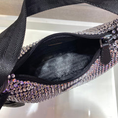 sparkling hobo bag 23 in black nylon attached fully crystals - image 4