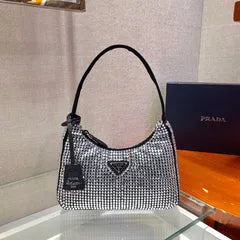 sparkling hobo bag 23 in black nylon attached fully crystals - main image