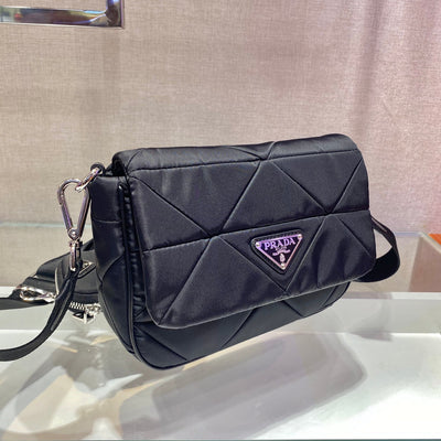 small flap bag 21 in black triangular quilted pattern re-nylon - image 4