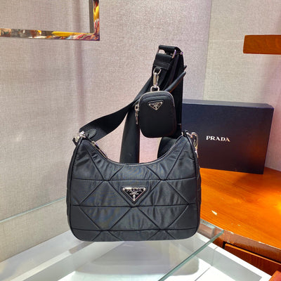 hobo bag 24 in black triangular quilted pattern re-nylon - main image