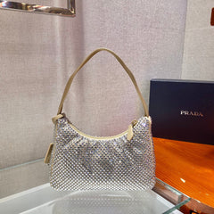 sparkling hobo bag 23 in beige nylon attached fully crystals - image 3