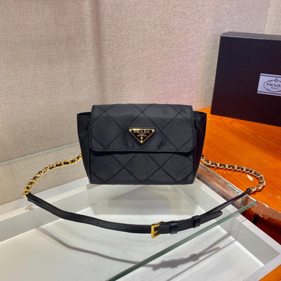 small quilted flap bag 18 in black re-nylon fabric gold chain - image 2