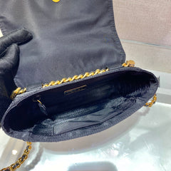 small quilted flap bag 18 in black re-nylon fabric gold chain - image 3