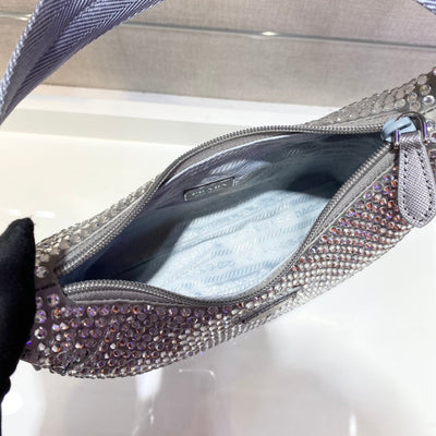sparkling hobo bag 23 in silver nylon attached fully crystals - image 2
