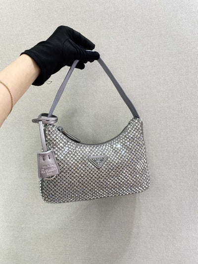 sparkling hobo bag 23 in silver nylon attached fully crystals - image 4