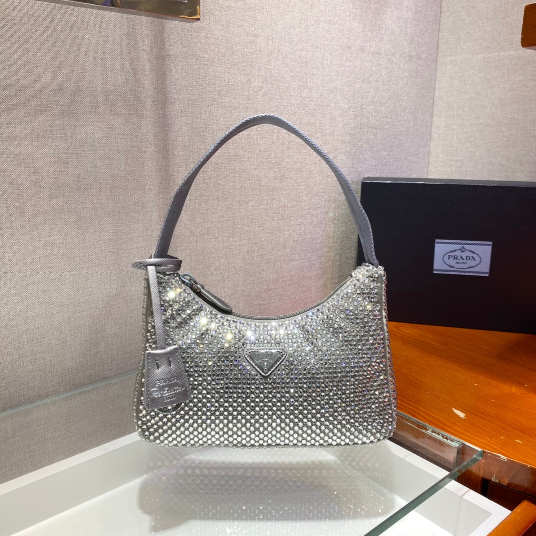 sparkling hobo bag 23 in silver nylon attached fully crystals - image 5
