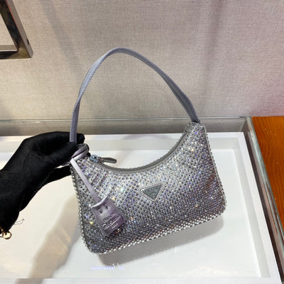 sparkling hobo bag 23 in silver nylon attached fully crystals - main image