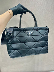 triangle pattern tote bag 33 in black quilted re-nylon - image 3