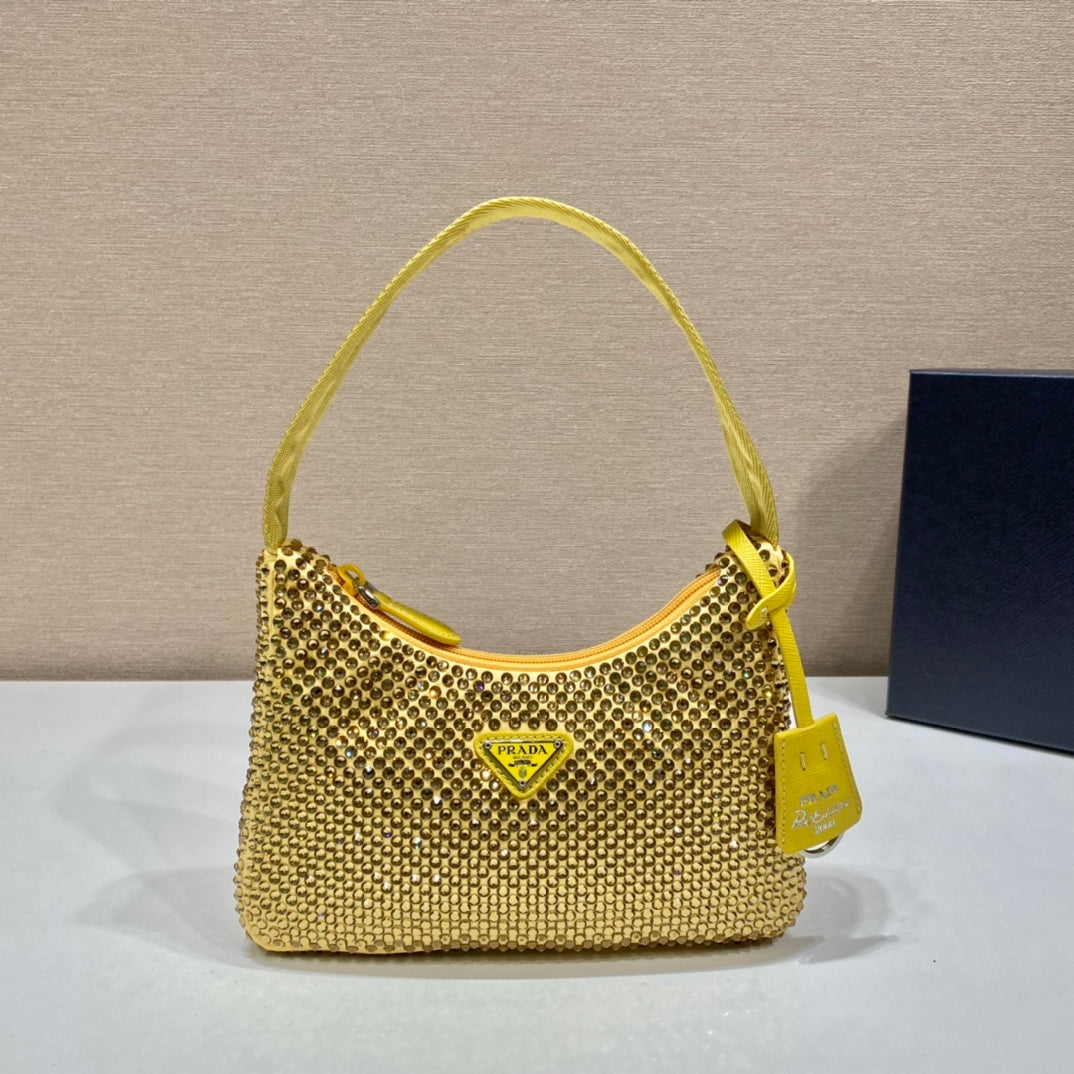 sparkling hobo bag 23 in yellow nylon attached fully crystals - main image