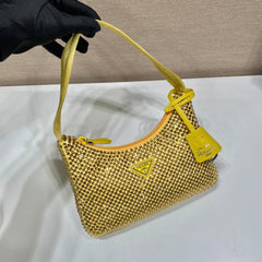 sparkling hobo bag 23 in yellow nylon attached fully crystals - image 3