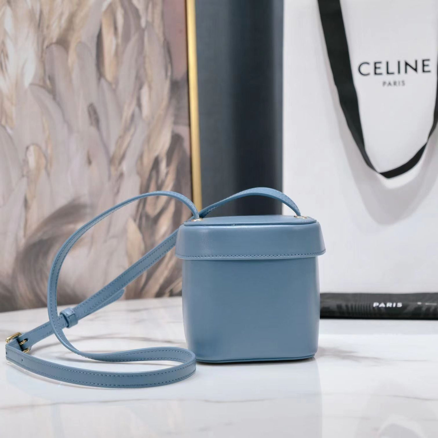 SQUARE BOX CROSSBODY BAG 11 AZURE BLUE CALFSKIN - Image 5