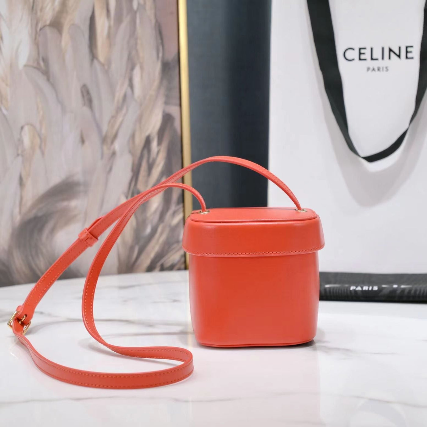 SQUARE BOX CROSSBODY BAG 11 FIRE ORANGE CALFSKIN - Image 5