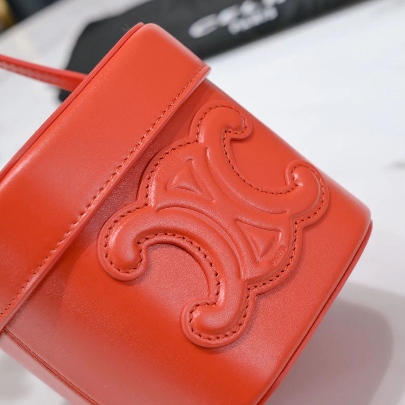 SQUARE BOX CROSSBODY BAG 11 FIRE ORANGE CALFSKIN - Image 7