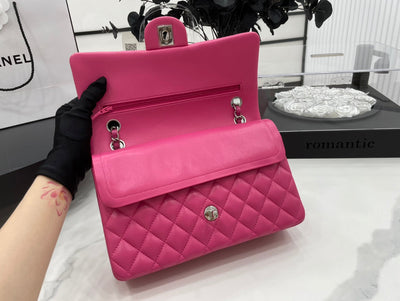 CC 25 CLASSIC SMALL DOUBLE FLAP BAG IN BRIGHT PINK CALFSKIN WITH STRAP - Image 6