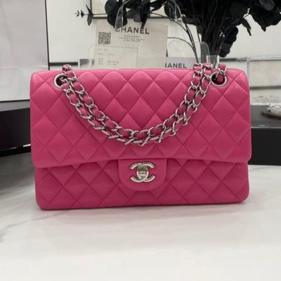 CC 25 CLASSIC SMALL DOUBLE FLAP BAG IN BRIGHT PINK CALFSKIN WITH STRAP - Image 3