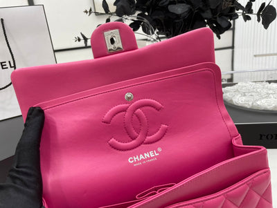 CC 25 CLASSIC SMALL DOUBLE FLAP BAG IN BRIGHT PINK CALFSKIN WITH STRAP - Image 8