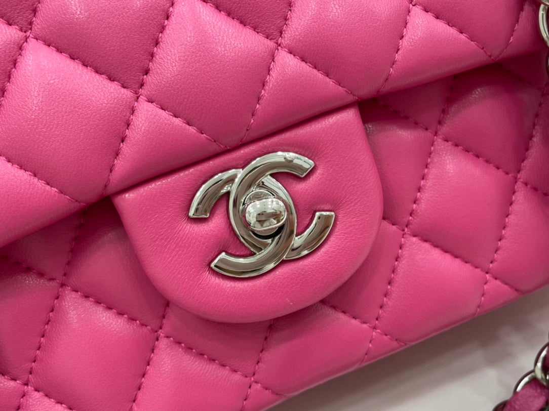 CC 25 CLASSIC SMALL DOUBLE FLAP BAG IN BRIGHT PINK CALFSKIN WITH STRAP - Image 7
