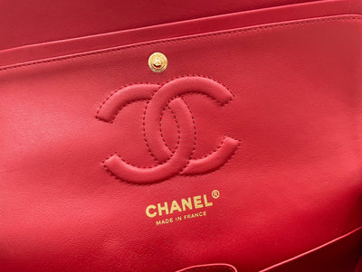 CC 25 CLASSIC SMALL DOUBLE FLAP BAG IN CHERRY RED CALFSKIN WITH STRAP - Image 8