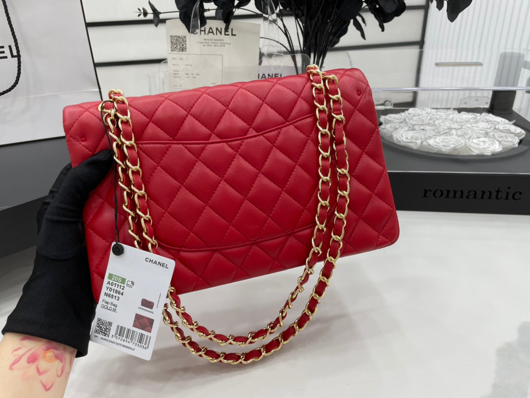 CC 25 CLASSIC SMALL DOUBLE FLAP BAG IN CHERRY RED CALFSKIN WITH STRAP - Image 6