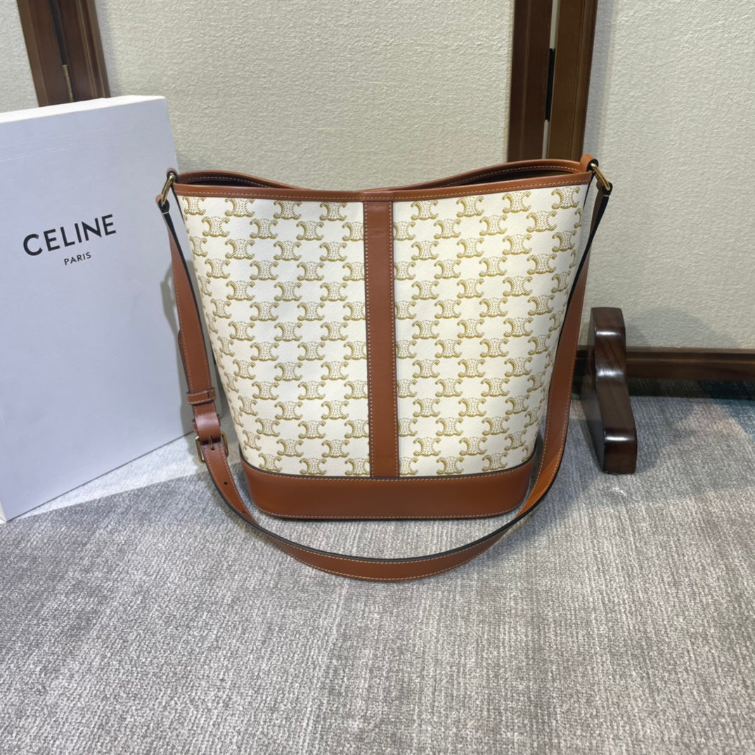 BUCKET 33 IN WHITE TRIOMPHE CANVAS AND BRONZE BROWN CALFSKIN TRIM - Image 8