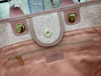 CC DEAUVILLE LARGE 38 TOTE BAG IN LIGHT PINK CANVAS GOLD HARDWARE - Image 9