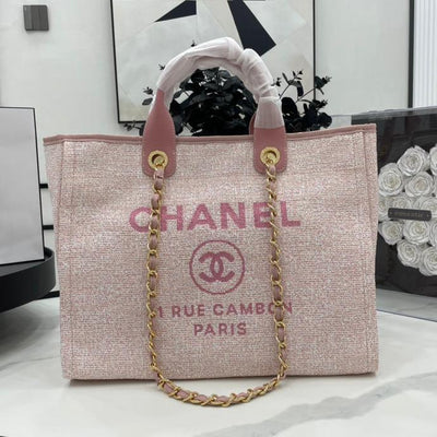 CC DEAUVILLE LARGE 38 TOTE BAG IN LIGHT PINK CANVAS GOLD HARDWARE - Main Image