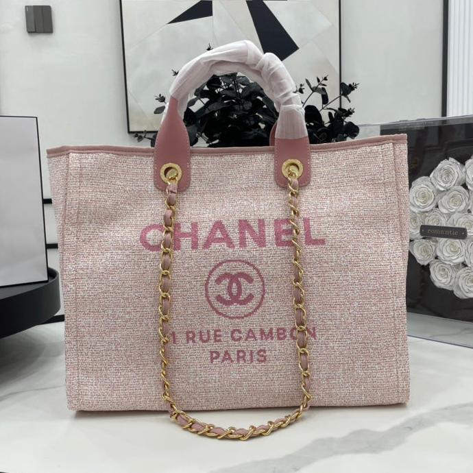 CC DEAUVILLE LARGE 38 TOTE BAG IN LIGHT PINK CANVAS GOLD HARDWARE - Image 3