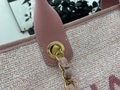 CC DEAUVILLE LARGE 38 TOTE BAG IN LIGHT PINK CANVAS GOLD HARDWARE - Image 8