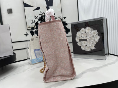 CC DEAUVILLE LARGE 38 TOTE BAG IN LIGHT PINK CANVAS GOLD HARDWARE - Image 11