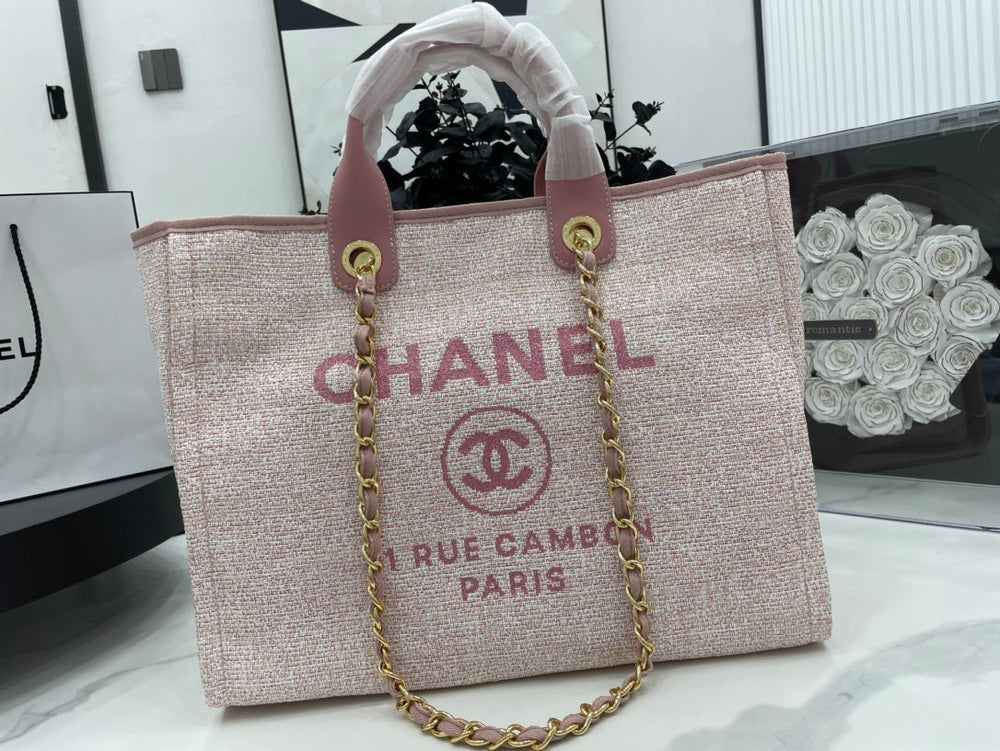 CC DEAUVILLE LARGE 38 TOTE BAG IN LIGHT PINK CANVAS GOLD HARDWARE - Image 2