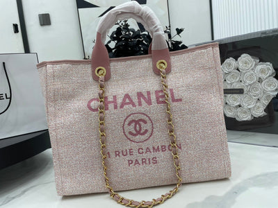 CC DEAUVILLE LARGE 38 TOTE BAG IN LIGHT PINK CANVAS GOLD HARDWARE - Image 2